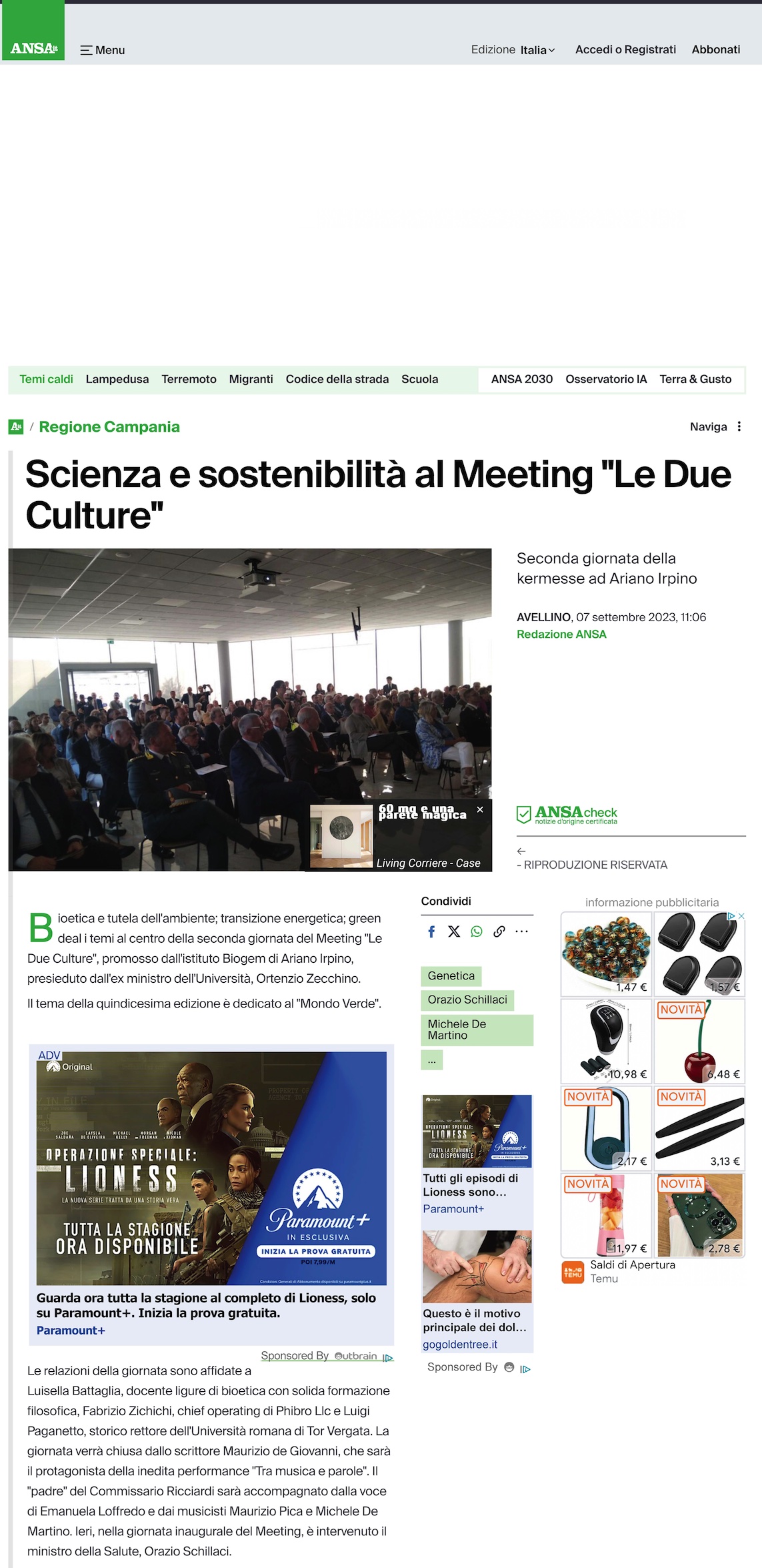 Scienza e sostenibilità al Meeting "Le Due Culture" 
